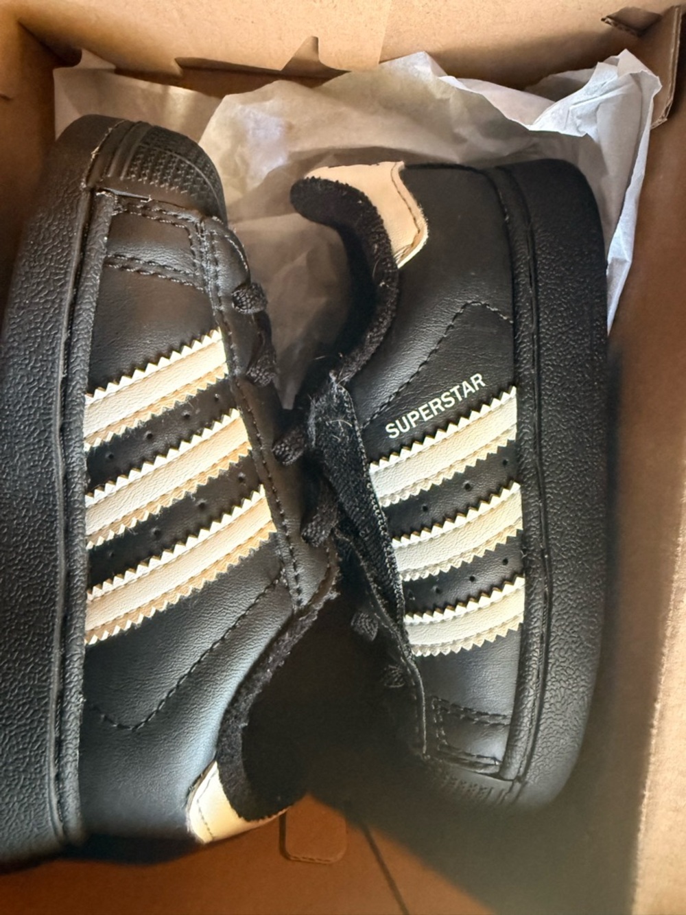 adidas Kids Superstar Black with Cream Stripes Sneakers